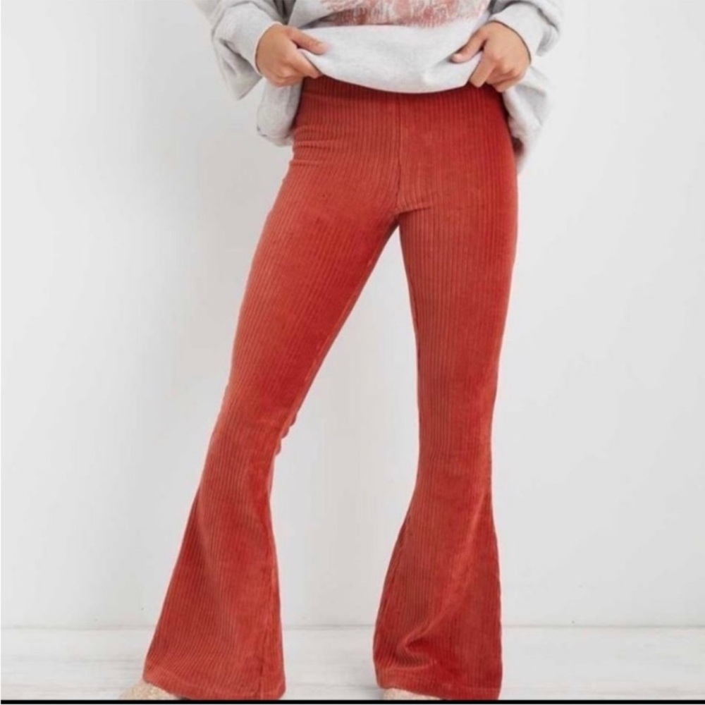 Aerie Groove-On Velour High Waisted Flare Pant Cinnabar Burnt red Size S